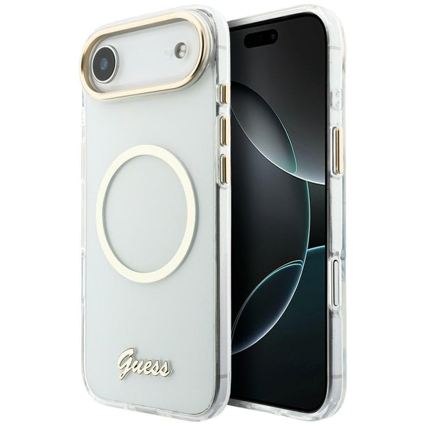 Guess iPhone Air - Σκληρή Θήκη με Πλαίσιο Σιλικόνης και MagSafe - IML Script Metal MagSafe - Clear