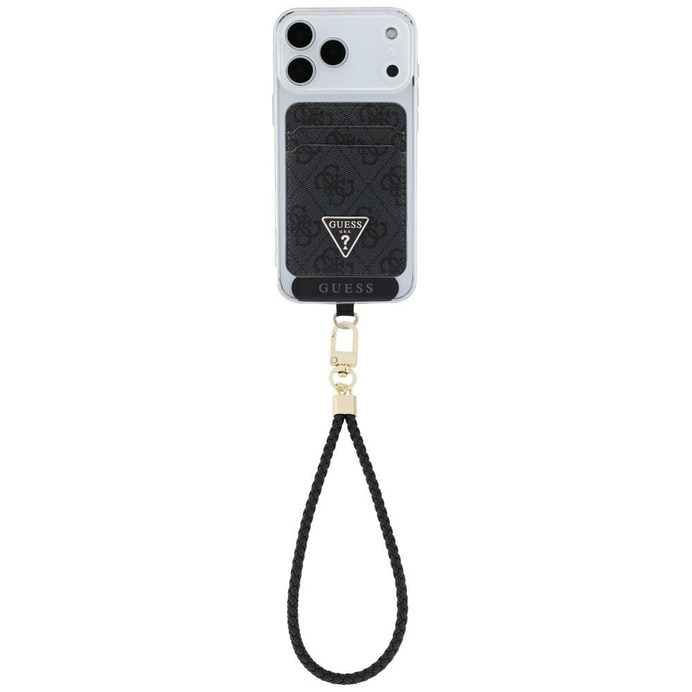 Guess MagSafe Θήκη για Κάρτες με Universal Λουράκι Καρπού - Triangle - Black
