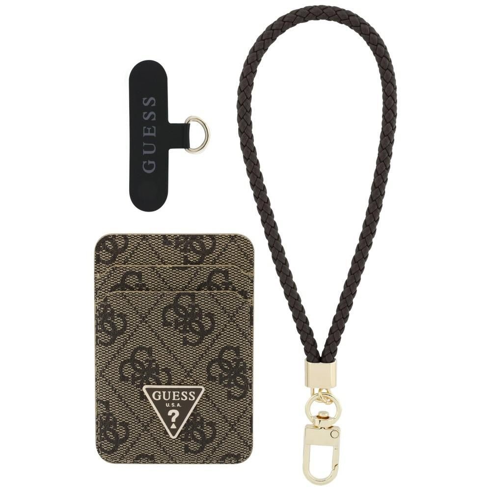 Guess MagSafe Θήκη για Κάρτες με Universal Λουράκι Καρπού - Triangle - Brown