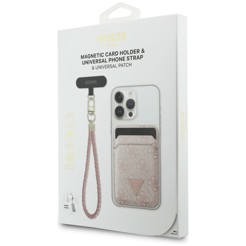 Guess MagSafe Θήκη για Κάρτες με Universal Λουράκι Καρπού - Triangle - Pink