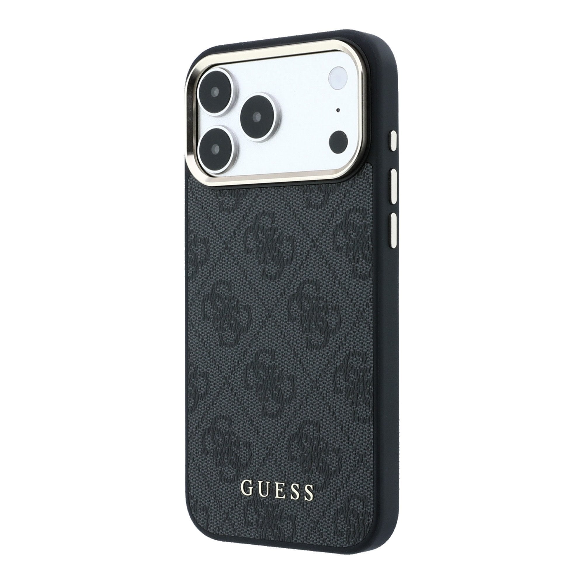Guess iPhone 17 Pro / iPhone 18 Pro - Σκληρή Θήκη με Πλαίσιο Σιλικόνης και Επένδυση Οικολογικού Δέρματος - PU Leather 4G Gold Frame MagSafe - Black