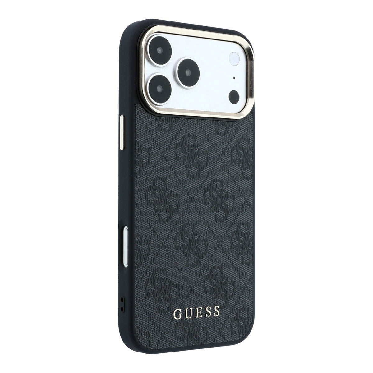 Guess iPhone 17 Pro / iPhone 18 Pro - Σκληρή Θήκη με Πλαίσιο Σιλικόνης και Επένδυση Οικολογικού Δέρματος - PU Leather 4G Gold Frame MagSafe - Black