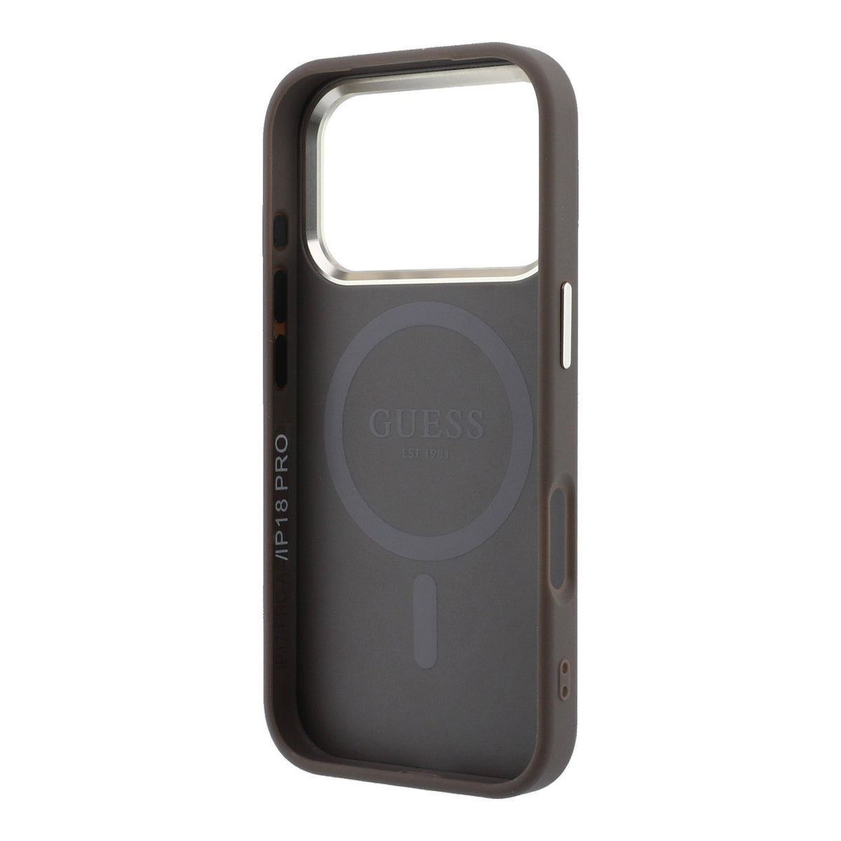Guess iPhone 17 Pro / iPhone 18 Pro - Σκληρή Θήκη με Πλαίσιο Σιλικόνης και Επένδυση Οικολογικού Δέρματος - PU Leather 4G Gold Frame MagSafe - Brown