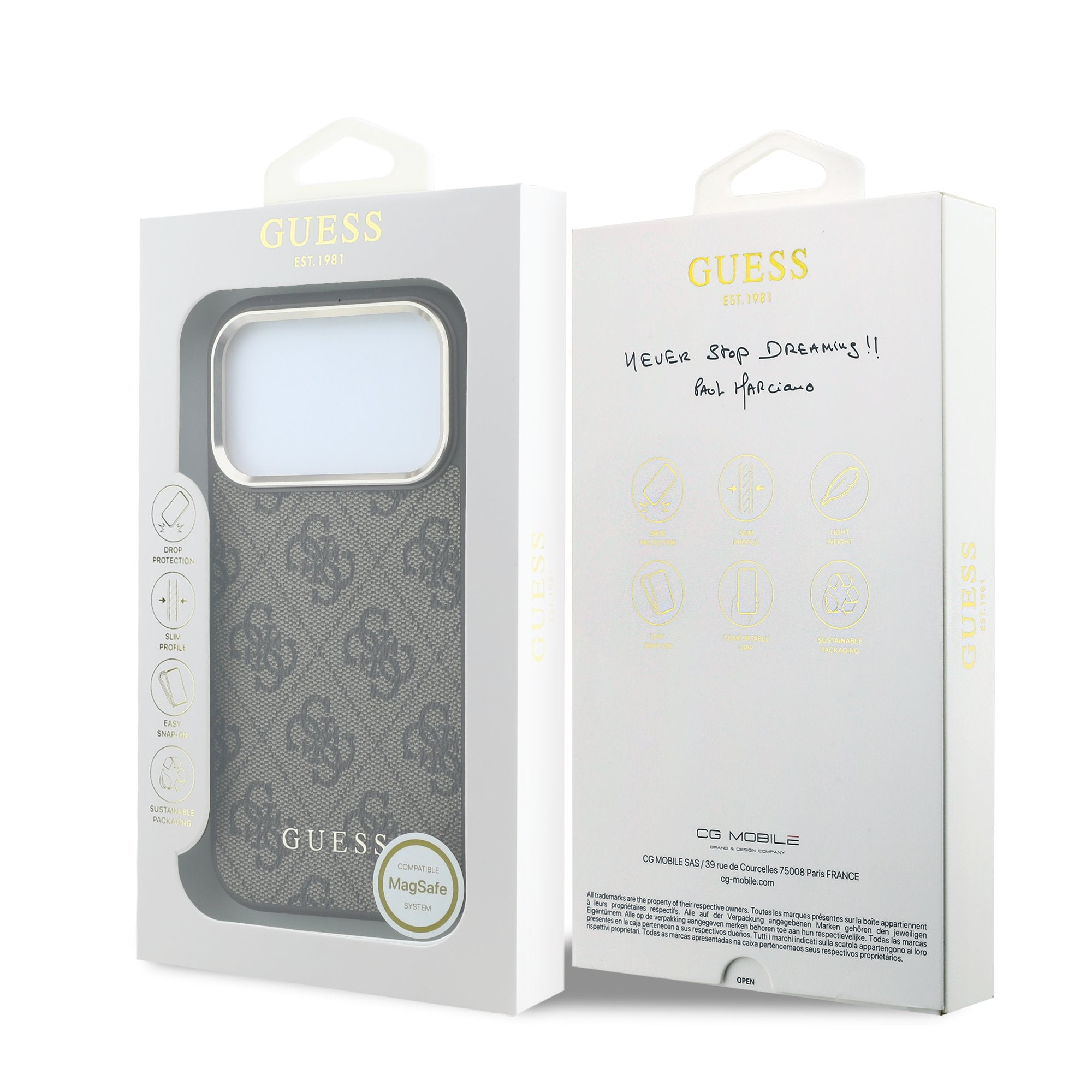 Guess iPhone 17 Pro Max / iPhone 18 Pro Max - Σκληρή Θήκη με Πλαίσιο Σιλικόνης και Επένδυση Οικολογικού Δέρματος - PU Leather 4G Gold Frame MagSafe - Brown