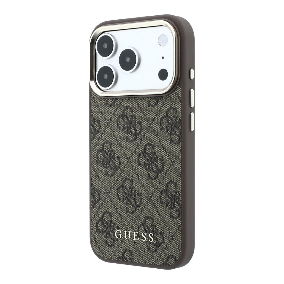 Guess iPhone 17 Pro Max / iPhone 18 Pro Max - Σκληρή Θήκη με Πλαίσιο Σιλικόνης και Επένδυση Οικολογικού Δέρματος - PU Leather 4G Gold Frame MagSafe - Brown