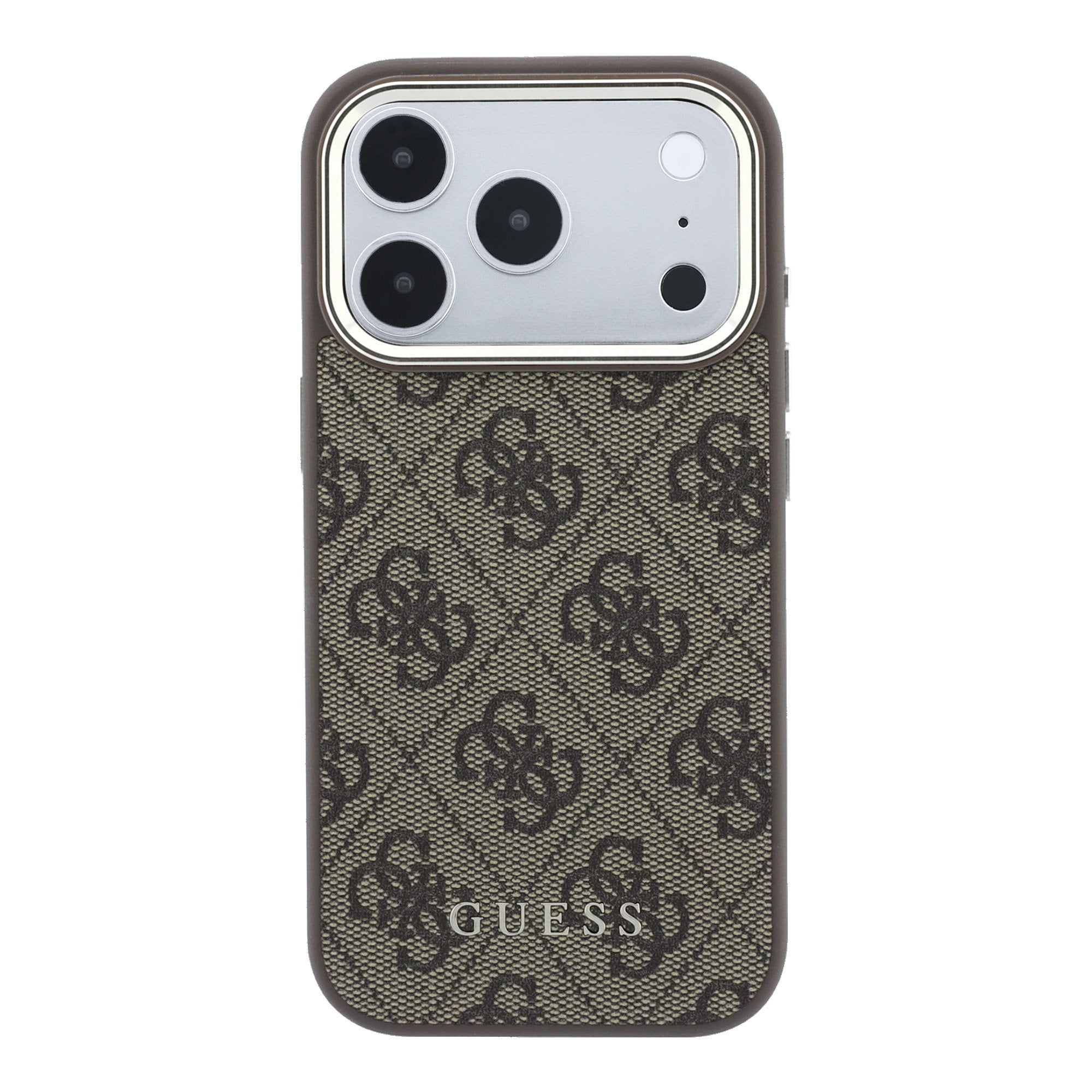 Guess iPhone 17 Pro Max / iPhone 18 Pro Max - Σκληρή Θήκη με Πλαίσιο Σιλικόνης και Επένδυση Οικολογικού Δέρματος - PU Leather 4G Gold Frame MagSafe - Brown