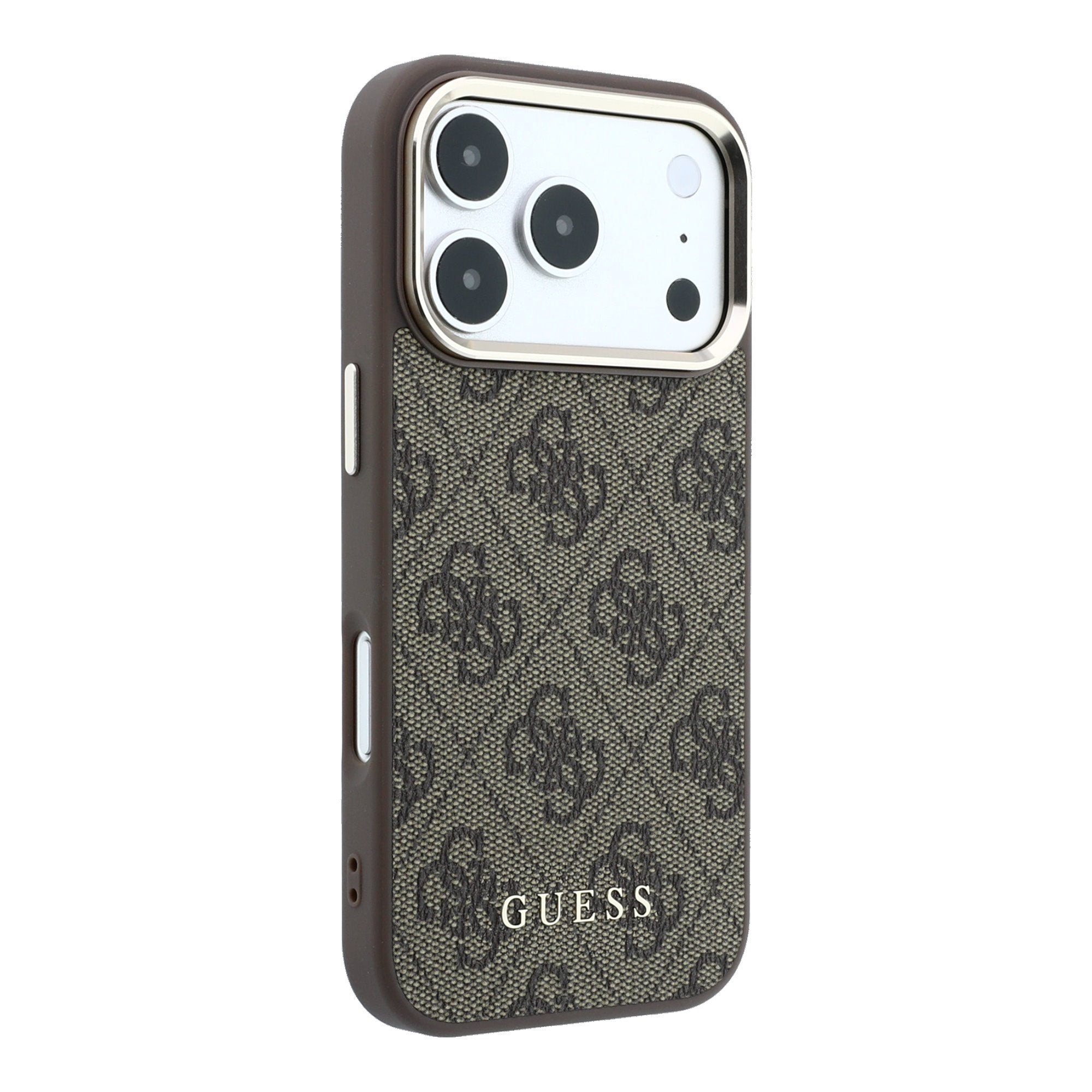 Guess iPhone 17 Pro Max / iPhone 18 Pro Max - Σκληρή Θήκη με Πλαίσιο Σιλικόνης και Επένδυση Οικολογικού Δέρματος - PU Leather 4G Gold Frame MagSafe - Brown