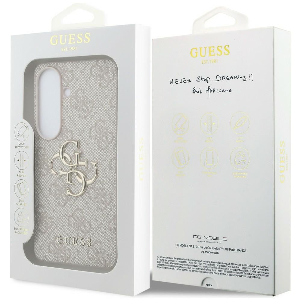 Guess Samsung Galaxy S26 - Σκληρή Θήκη με Πλαίσιο Σιλικόνης και Επένδυση Συνθετικού Δέρματος - 4G Big Metal Logo - Pink
