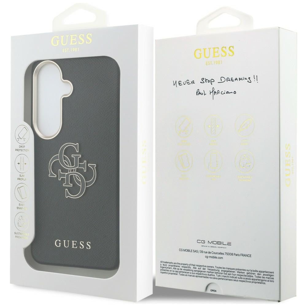 Guess Samsung Galaxy S26 - Σκληρή Θήκη με Επένδυση από Οικολογικό Δέρμα - Grained Big 4G Metal Logo - Black