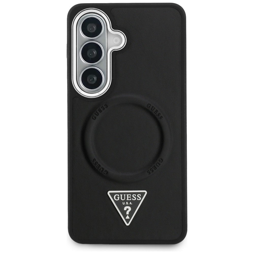 Guess Samsung Galaxy S26 - Σκληρή Θήκη με Επένδυση Οικολογικού Δέρματος - Embossed Ring Triangle Logo MagSafe - Black