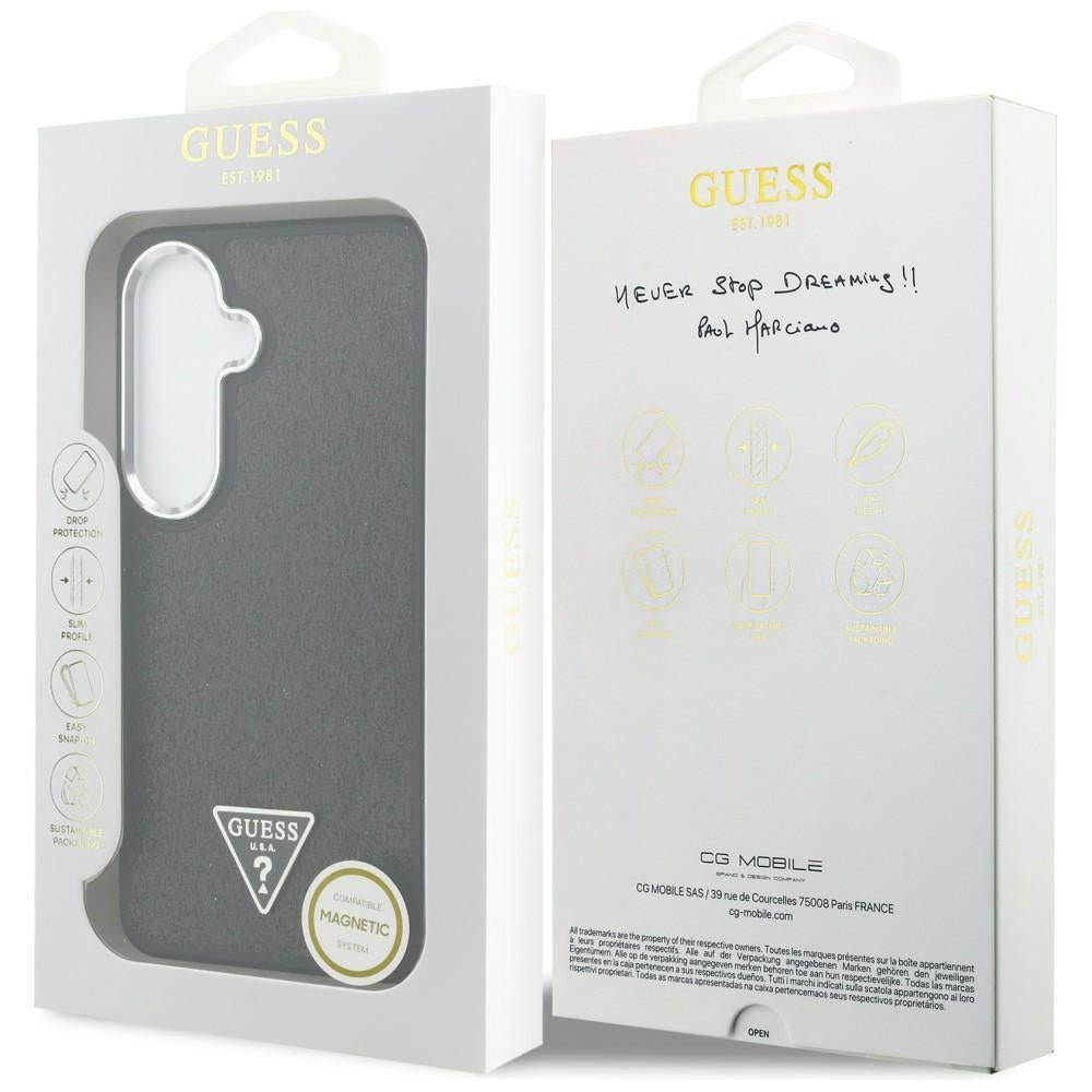 Guess Samsung Galaxy S26 - Σκληρή Θήκη με Επένδυση Οικολογικού Δέρματος - Fixed Glitter Triangle MagSafe - Black