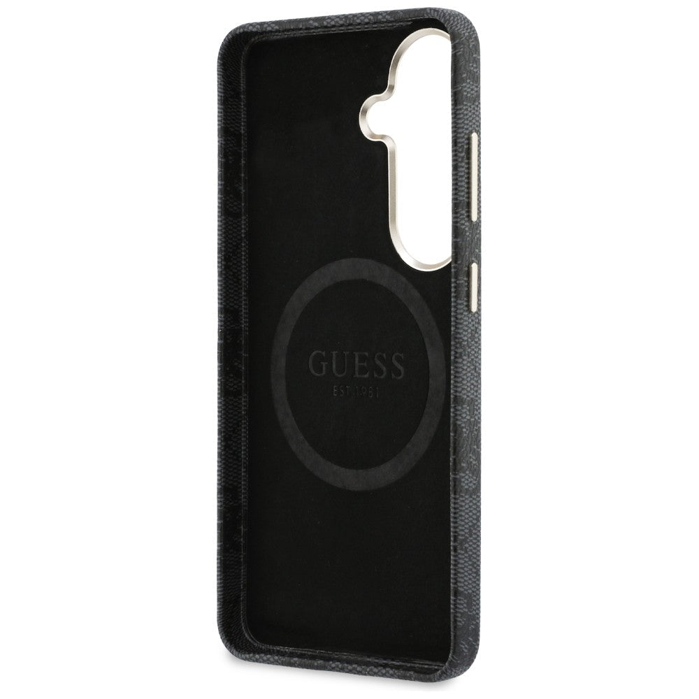 Guess Samsung Galaxy S26 - Σκληρή Θήκη με Πλαίσιο Σιλικόνης και Επένδυση Συνθετικού Δέρματος MagSafe - 4G Triangle Logo - Black