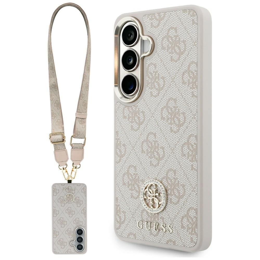Guess Samsung Galaxy S26 - Θήκη με Επένδυση Συνθετικού Δέρματος και Λουράκι - 4G Big Rhinestone Triangle Strap MagSafe - Pink