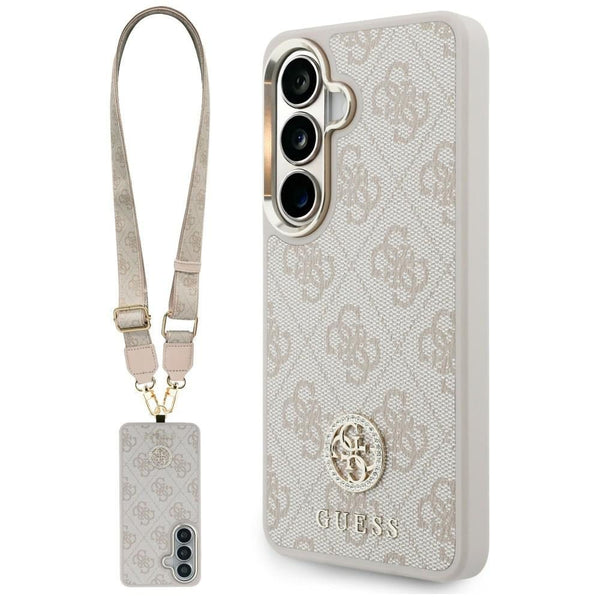 Guess Samsung Galaxy S26 - Θήκη με Επένδυση Συνθετικού Δέρματος και Λουράκι - 4G Big Rhinestone Triangle Strap MagSafe - Pink