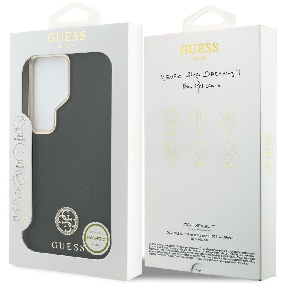 Guess Samsung Galaxy S26 Ultra - Σκληρή Θήκη με Πλαίσιο Σιλικόνης - Rhinestone Round Logo MagSafe - Black