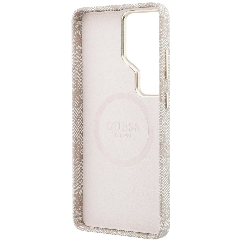 Guess Samsung Galaxy S26 Ultra - Σκληρή Θήκη με Πλαίσιο Σιλικόνης - Rhinestone Round Logo MagSafe - Pink
