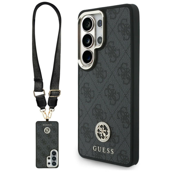 Guess Samsung Galaxy S26 Ultra - Θήκη με Επένδυση Συνθετικού Δέρματος και Λουράκι - 4G Big Rhinestone Triangle Strap MagSafe - Black