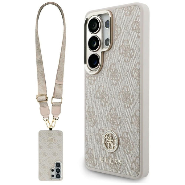 Guess Samsung Galaxy S26 Ultra - Θήκη με Επένδυση Συνθετικού Δέρματος και Λουράκι - 4G Big Rhinestone Triangle Strap MagSafe - Pink