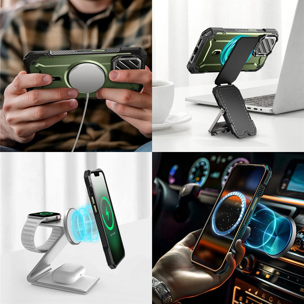 Supcase iPhone 16e UB XT Mag Σκληρή Θήκη με Ανοιγόμενο Κάλυμμα Κάμερας / Stand και Magsafe - Green