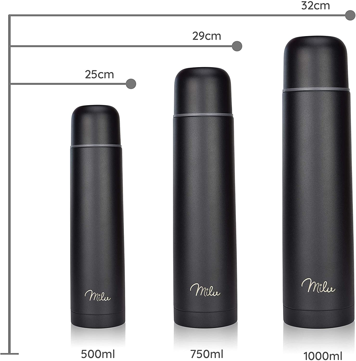 Milu T4 Μπουκάλι Θερμός Από Ανοξείδωτο Ατσάλι - 100% Στεγανό - 500 ml - Black - 6550