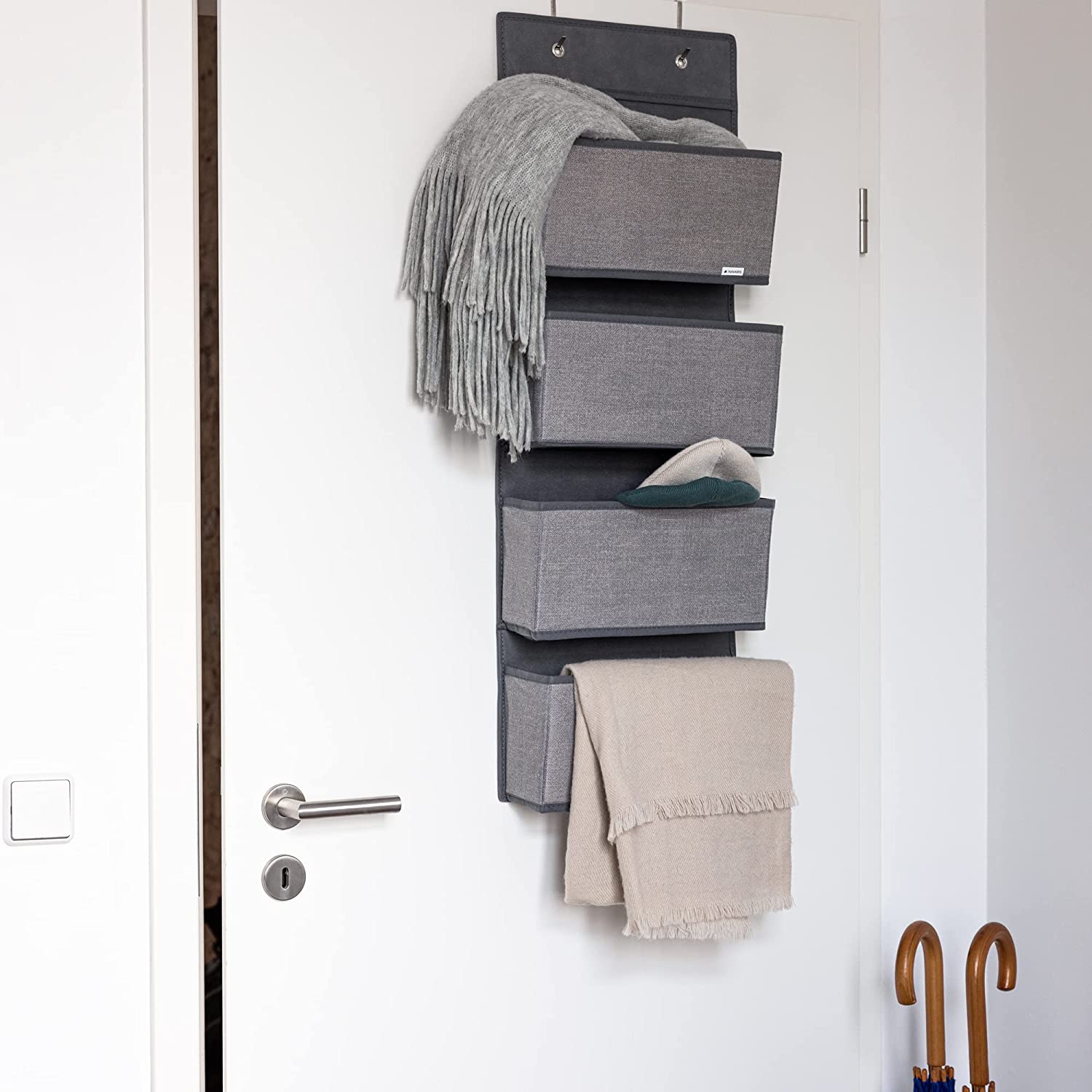 Navaris Organizer για Πόρτα - Κρεμαστά Καλάθια Αποθήκευσης Υφασμάτινα για Οργάνωση - Grey - 49081.22.02