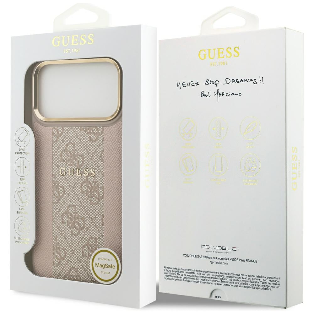 Guess iPhone 17 Pro Max - 4G Stripe MagSafe - Θήκη με Επένδυση Συνθετικού Δέρματος - Pink - GUHMP17XPG4SEMCP