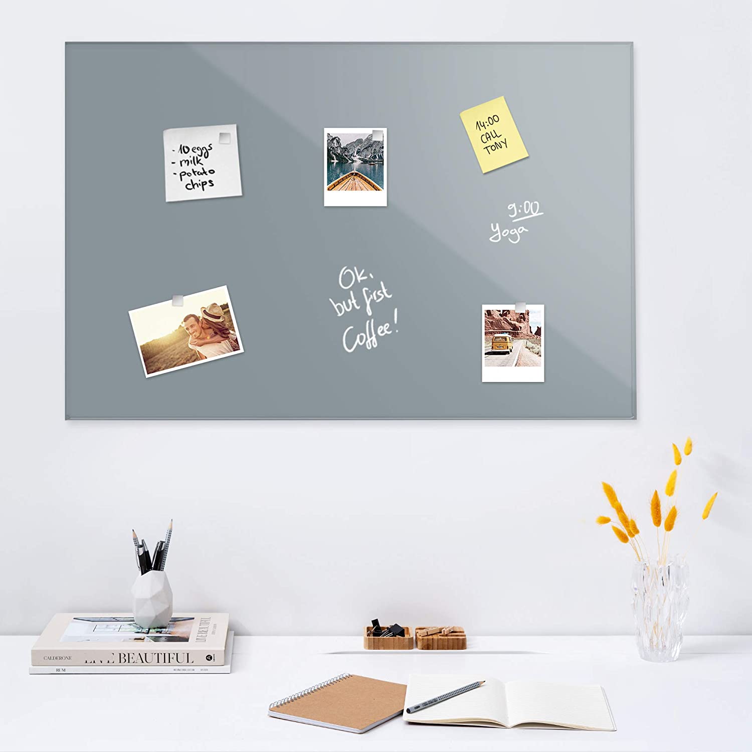 Navaris Μαγνητικός Γυάλινος Πίνακας - 90 x 60cm - Grey - 49646.22