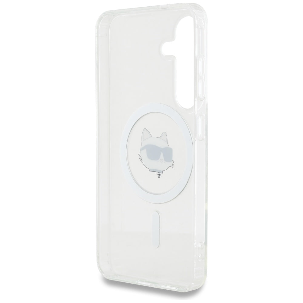 Karl Lagerfeld Samsung Galaxy S25 - Button Choupette Head Printed Logo - MagSafe Σκληρή Θήκη με Πλαίσιο Σιλικόνης - White - KLHMS25SHLSCHH