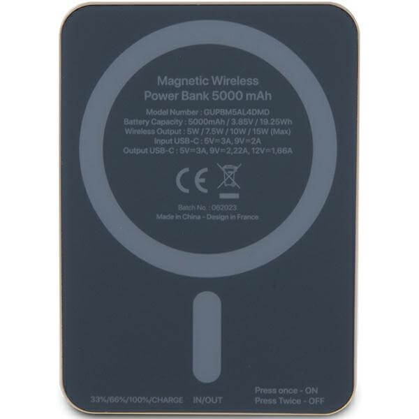 Guess PowerBank 15W - MagSafe Metal Script Logo - 5000 mAh - Gold - GUPBM5ALGSGD