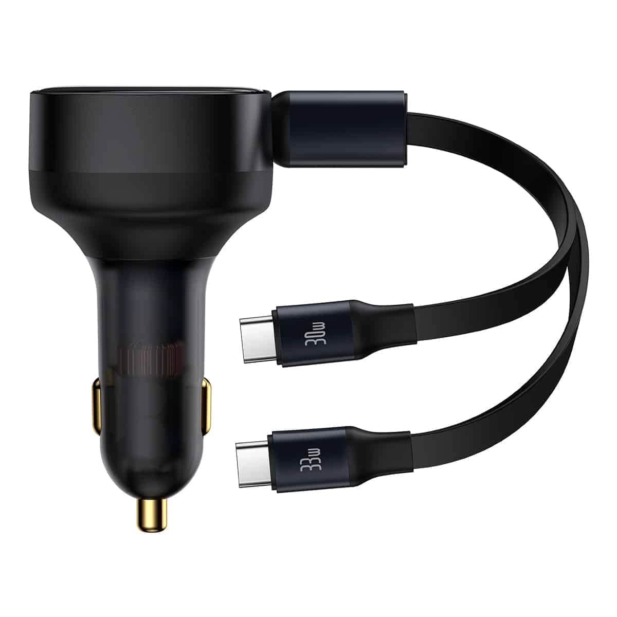 Baseus Enjoyment Retractable 2-in-1 Fast Car Charger Φορτιστής Αυτοκινήτου με 2 Ενσωματωμένα Καλώδια Type-C 33W - Black - C00035500111-00