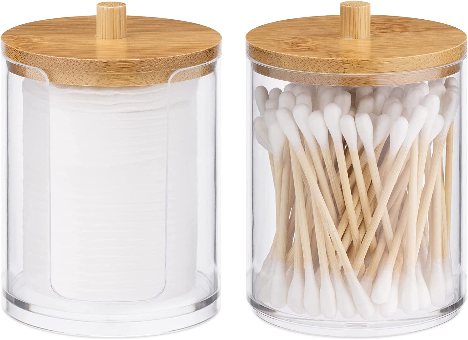 Navaris Σετ με 2 Πλαστικά Δοχεία Αποθήκευσης Αξεσουάρ Μπάνιου με Καπάκι από Μπαμπού - Διάφανα / Light Brown - 59140.01