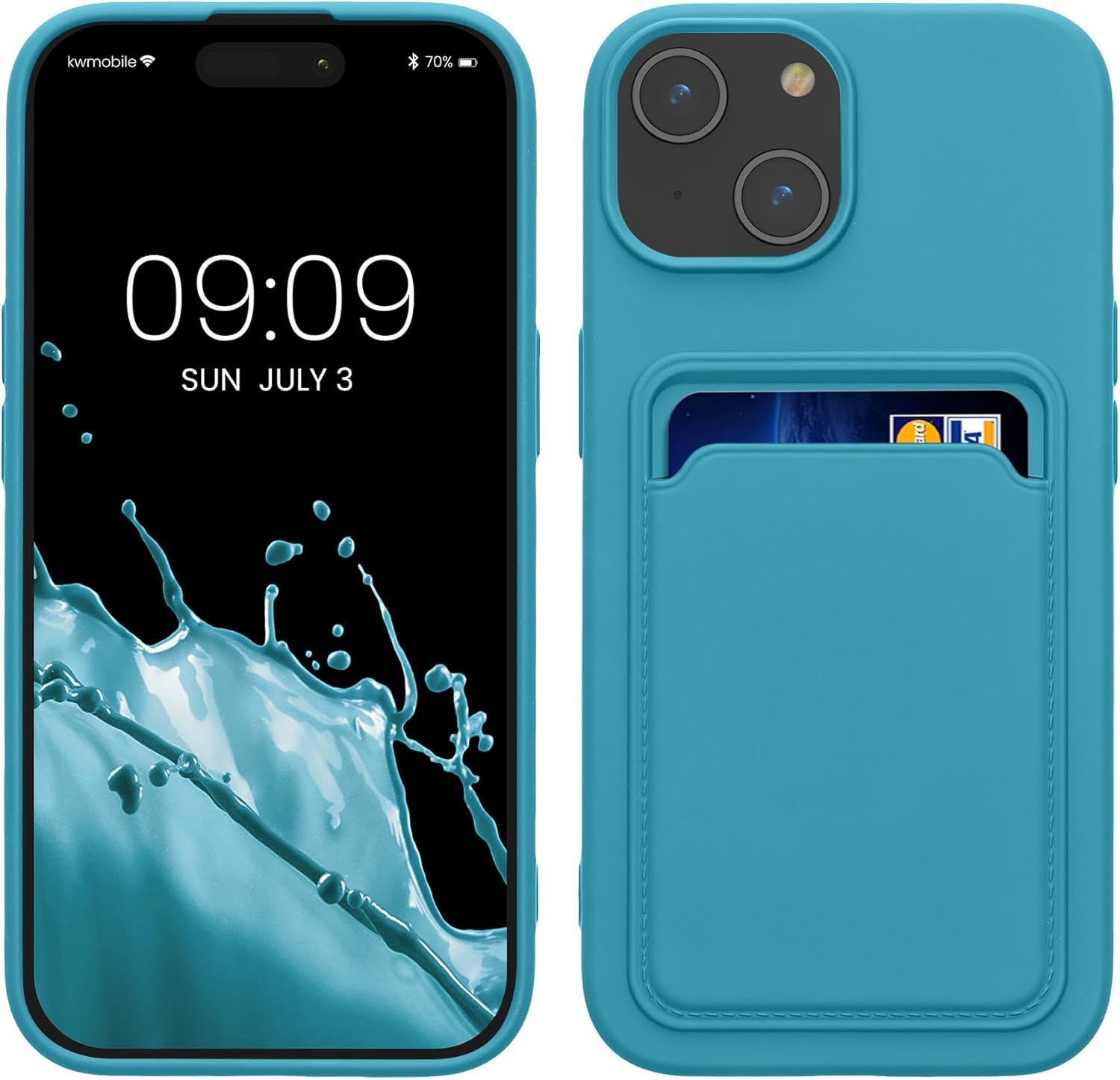 KW iPhone 15 Θήκη Σιλικόνης TPU με Υποδοχή για Κάρτα - Matte Light Blue