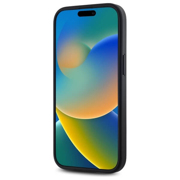 DKNY iPhone 15 Pro - Plain Logo MagSafe Σκληρή Θήκη με Επένδυση Συνθετικού Δέρματος - Black