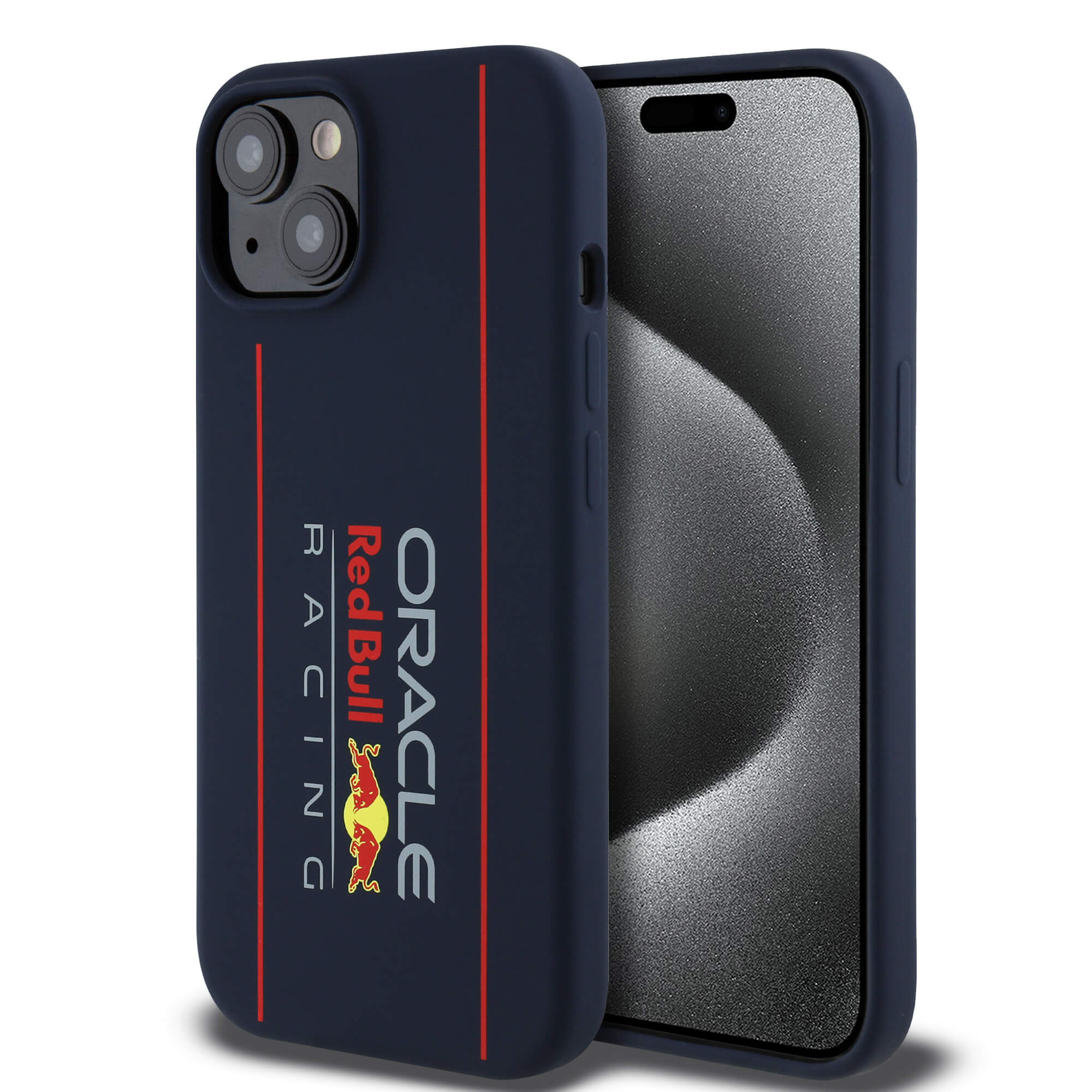 Red Bull iPhone 15 - Silicone Vertical Logo - MagSafe Σκληρή Θήκη με Πλαίσιο Σιλικόνης - Navy - RBHMP15S24SIOLRV