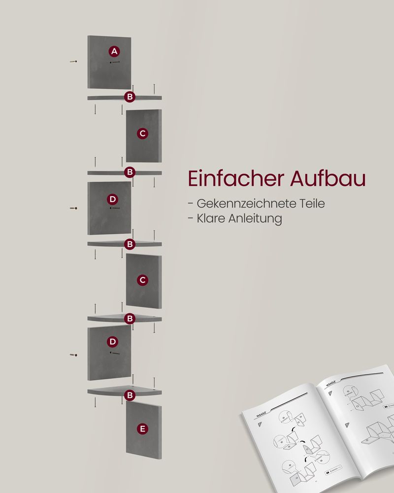 Vasagle Επιτοίχια Γωνιακή Ραφιέρα με 5 Ράφια - Grey - LBC072G49