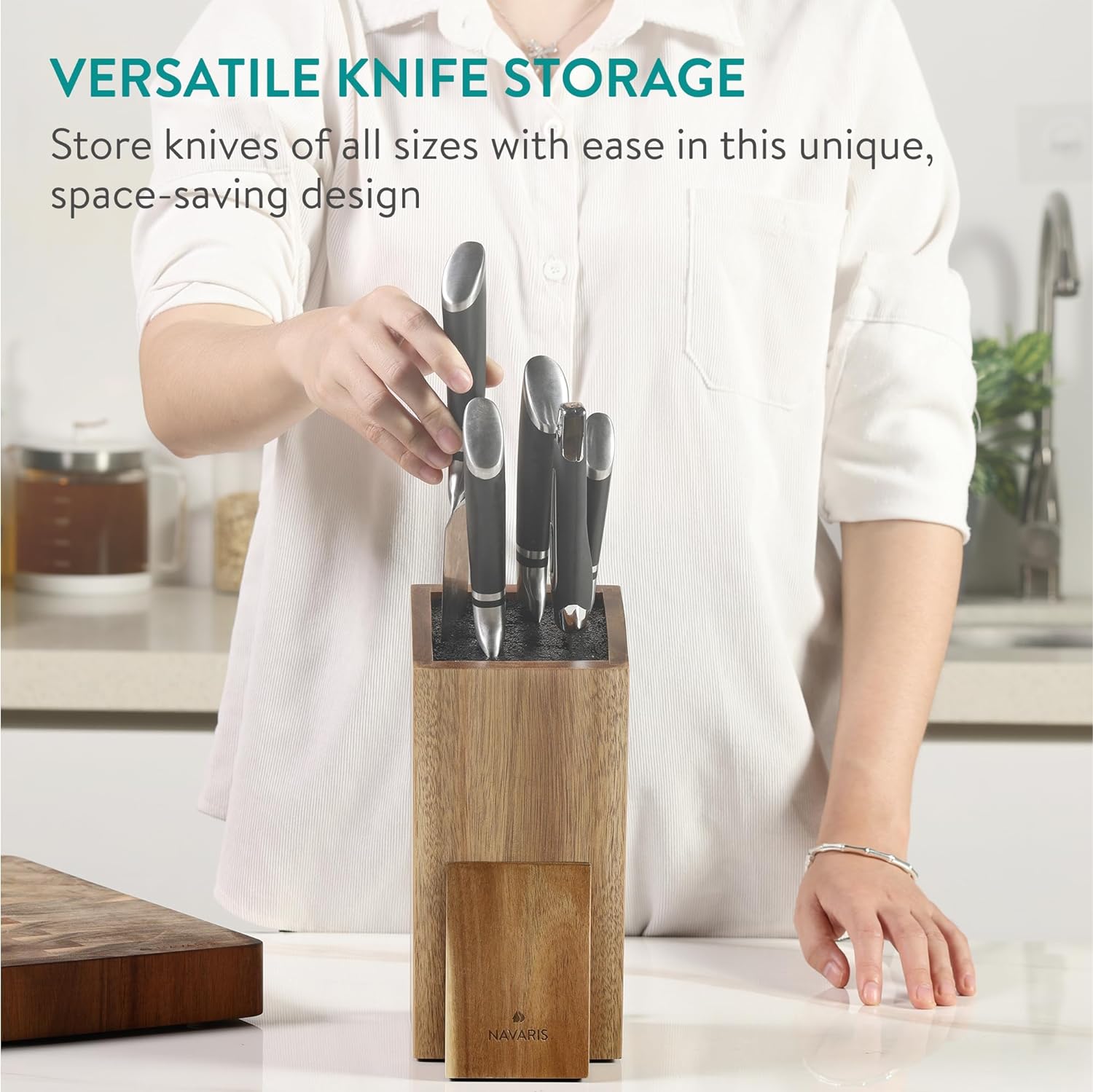 Navaris Ξύλινη Βάση Μαχαιριών με Ενσωματωμένη Βάση Κινητού / Tablet - Acacia Wood - NAV000009YK004C