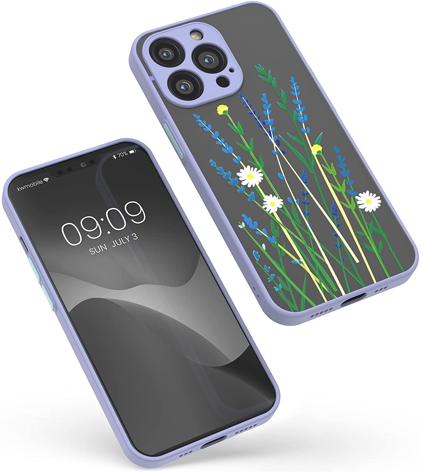 KW iPhone 13 Pro Σκληρή Θήκη με Πλαίσιο Σιλικόνης - Design Wild Flowers - Lavender / Green - Matte Ημιδιάφανη - 56498.01