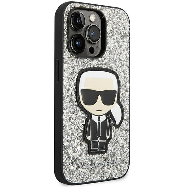 Karl Lagerfeld iPhone 14 Pro Max - Glitter Flakes Ikonik Σκληρή Θήκη με Πλαίσιο Σιλικόνης - Silver - KLHCP14XGFKPG