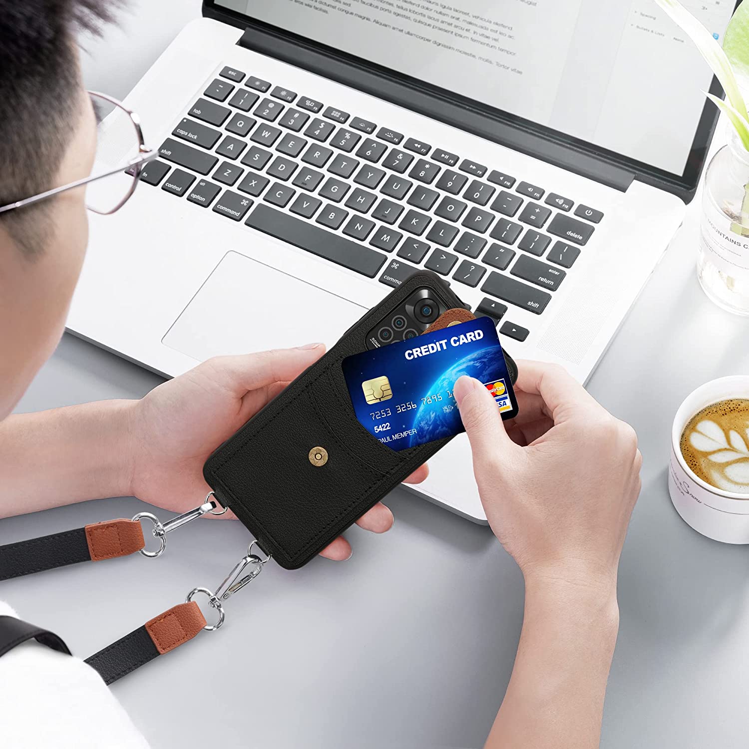 KW Xiaomi Redmi Note 11 / Redmi Note 11S Θήκη με Επένδυση Συνθετικού Δέρματος με Υποδοχές για Κάρτα και Λουράκι - Black - 59750.01