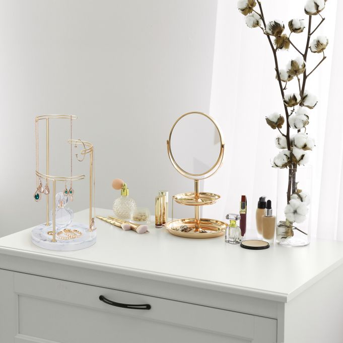 Relaxdays Μεταλλικό Stand Κοσμημάτων με Μαρμάρινη Βάση - Grey / Gold - 4052025357931