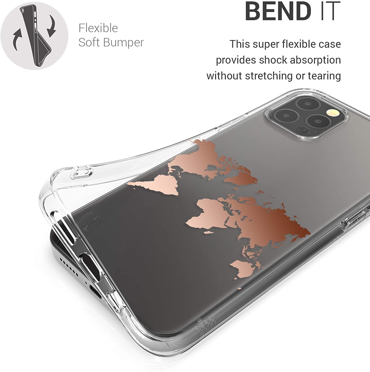 KW iPhone 12 Pro Max Θήκη Σιλικόνης TPU Design Travel Outline - Διάφανη / Rose Gold - 53037.01