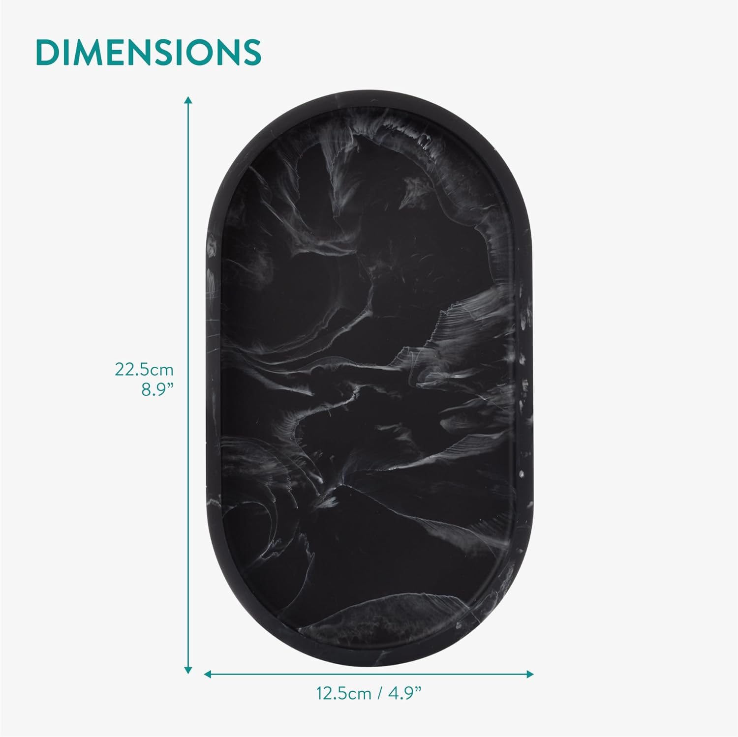 Navaris Διακοσμητικός Οβάλ Δίσκος από Πολυρητίνη - Design Marble - 22.5 x 12.5 x 2.7 cm - Black - 55578.01.01