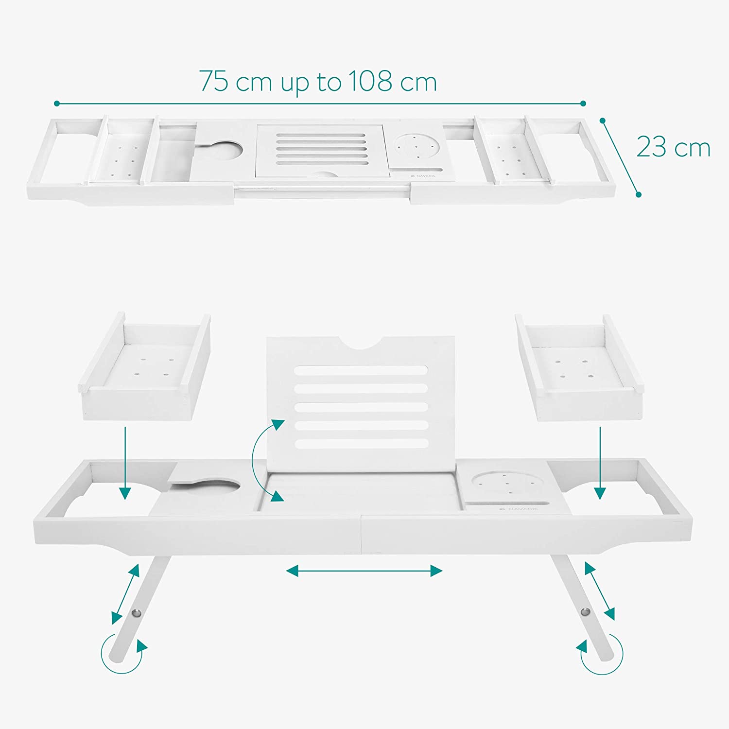 Navaris Wooden Bath Tray Rack Ξύλινη Βάση για τη Μπανιέρα με Πτυσσόμενα Πόδια - White - 47685.03