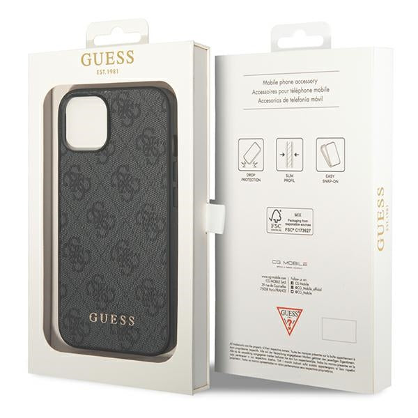 Guess iPhone 14 4G Saffiano Θήκη με Επένδυση Συνθετικού Δέρματος - Grey - GUHCP14SG4GFGR