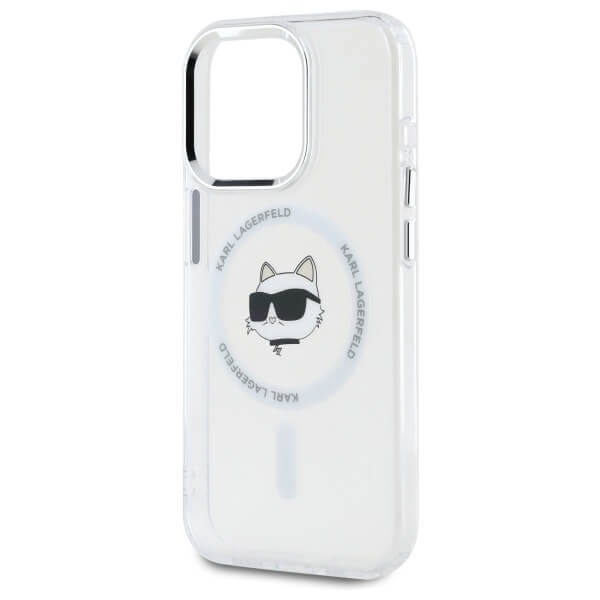 Karl Lagerfeld iPhone 15 Pro Max - IML Metal Choupette Head - MagSafe Σκληρή Θήκη με Πλαίσιο Σιλικόνης - White - KLHMP15XHLSCHH