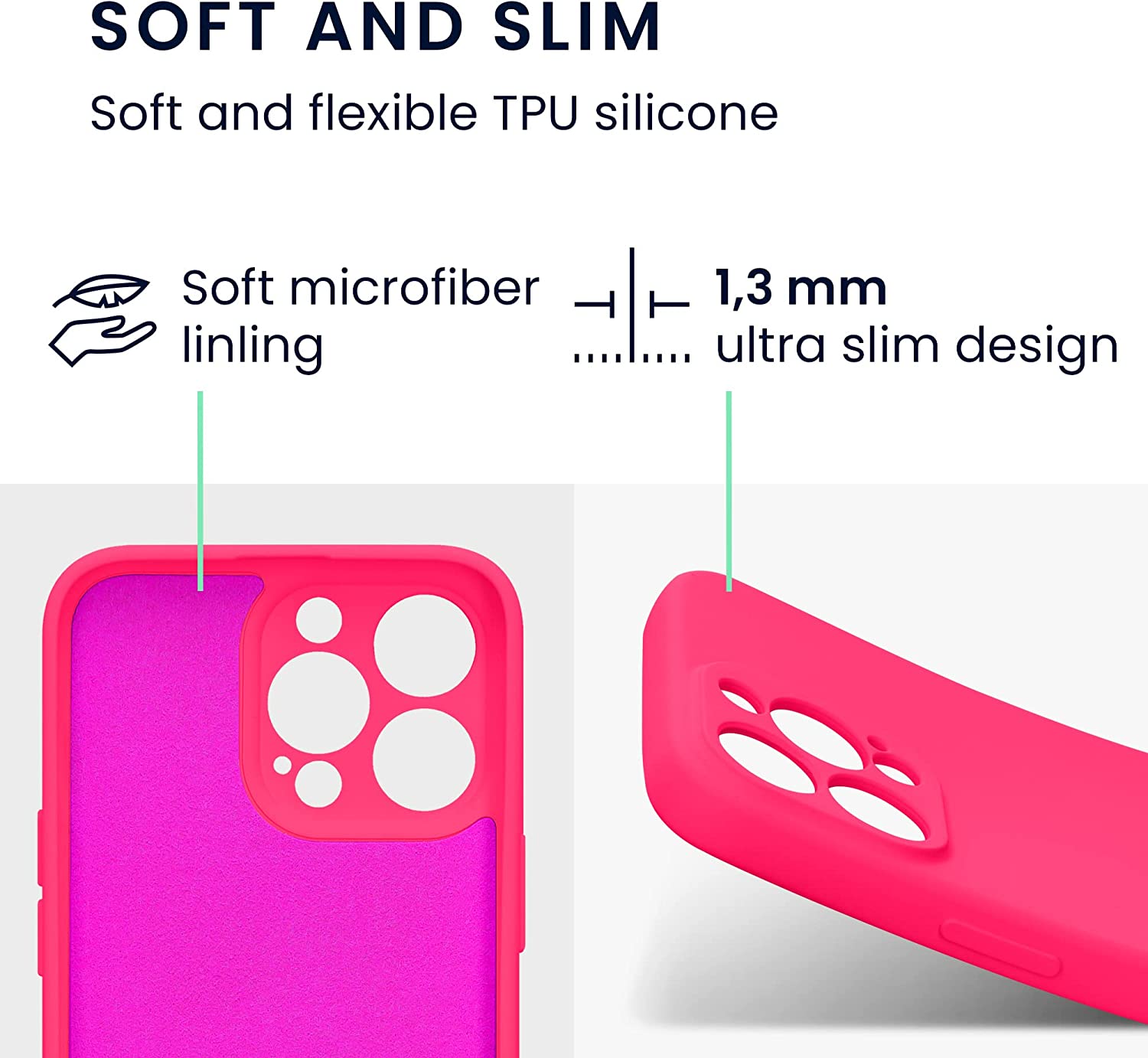 KW iPhone 13 Pro Θήκη Σιλικόνης Rubberized TPU - Neon Pink - 58955.77