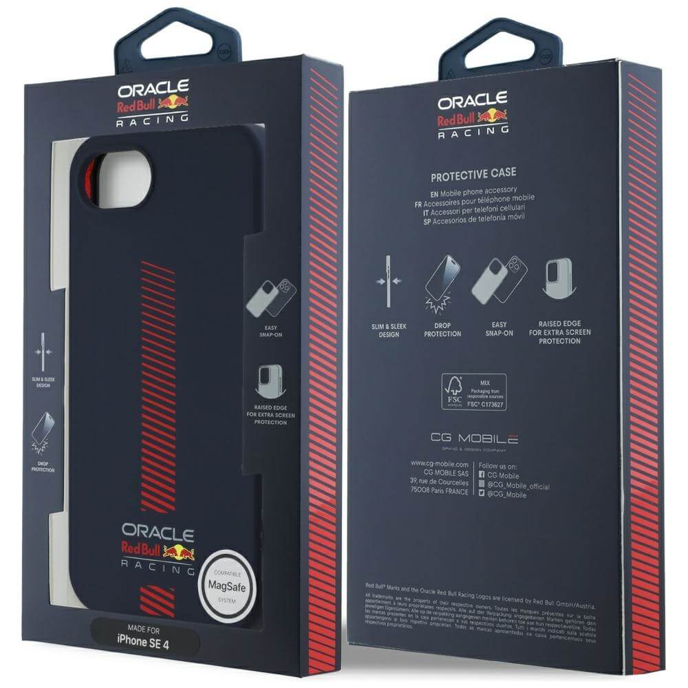 Red Bull iPhone 16e - Powerbar - MagSafe Σκληρή Θήκη με Πλαίσιο Σιλικόνης - Navy Blue - RBHMPSE424SIVGSV