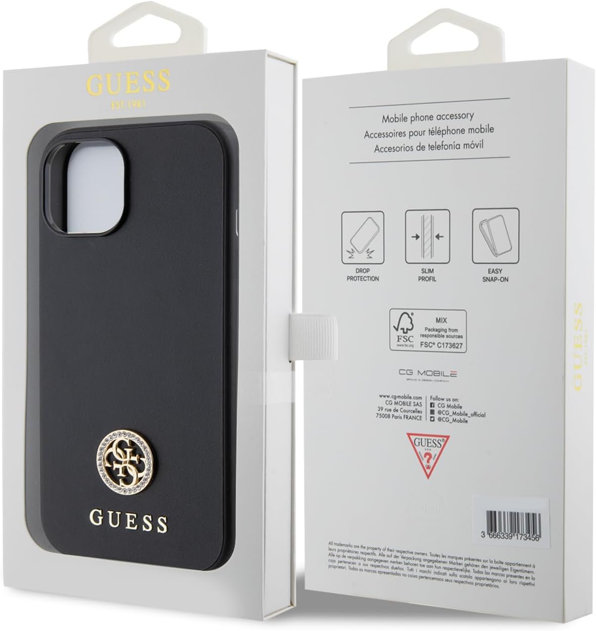 Guess iPhone 15 4G Strass Metal Logo Θήκη με Επένδυση Συνθετικού Δέρματος - Black - GUHCP15SPS4DGPK