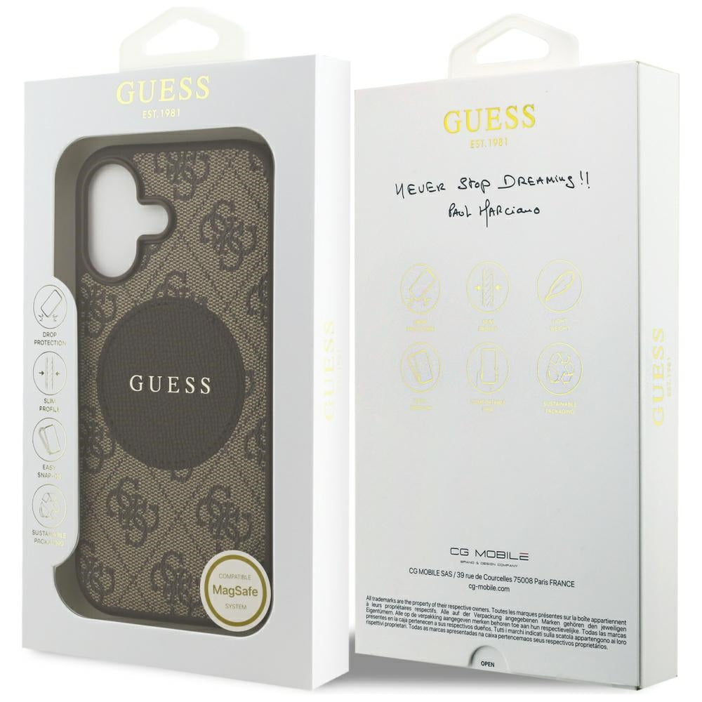 Guess iPhone 17 - 4G Circle Classic Logo MagSafe - Θήκη με Επένδυση Συνθετικού Δέρματος - Brown - GUHMP17SP4PGRSGW