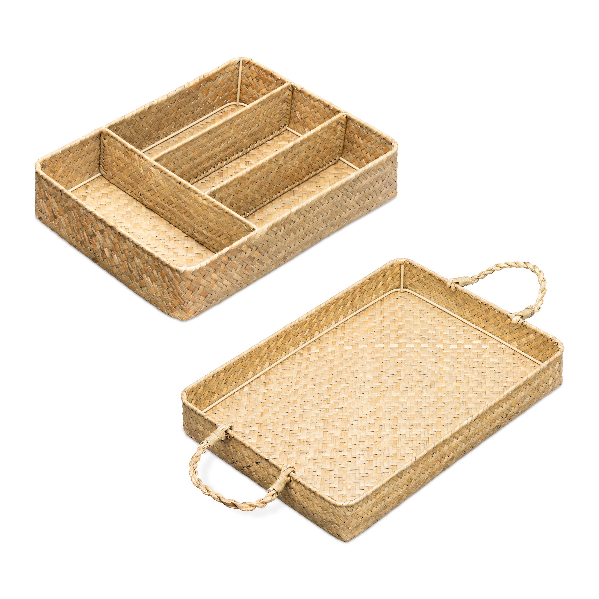 Navaris Σετ με 1 Καλάθι Αποθήκευσης και 1 Δίσκο Σερβιρίσματος από Φύκια - Light Brown - 54488.01